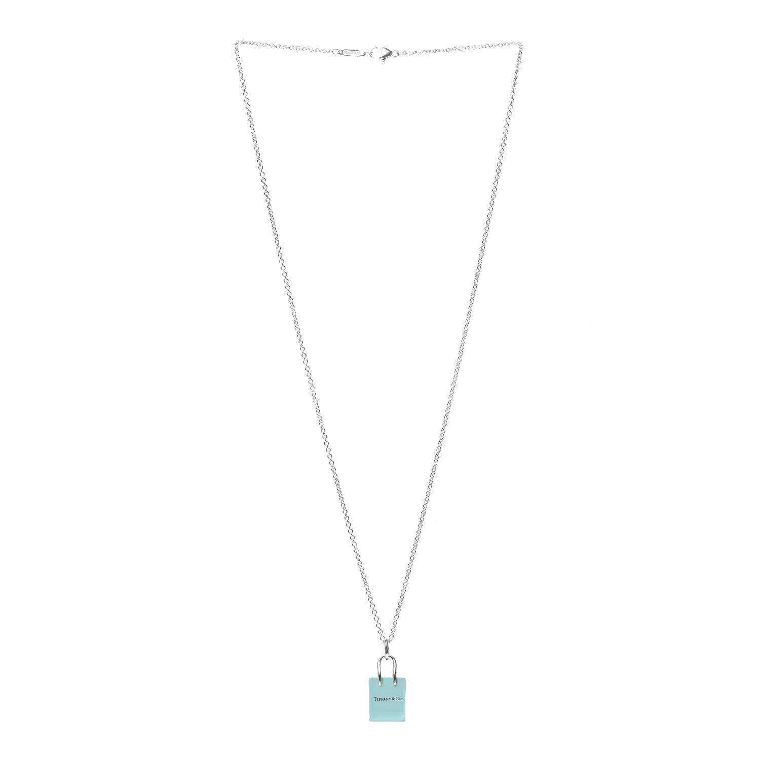 Tiffany Sterling Silver Enamel Shopping Bag Pendant Necklace Blue 3 of 6