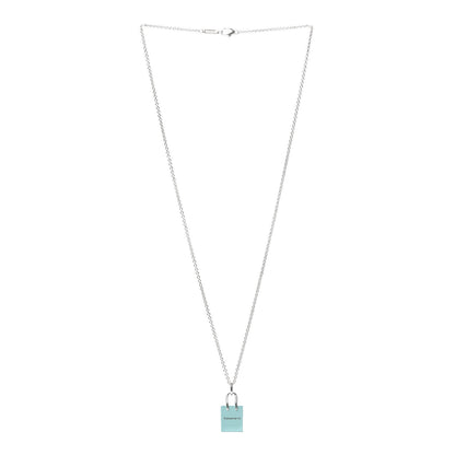 Tiffany Sterling Silver Enamel Shopping Bag Pendant Necklace Blue 3 of 6