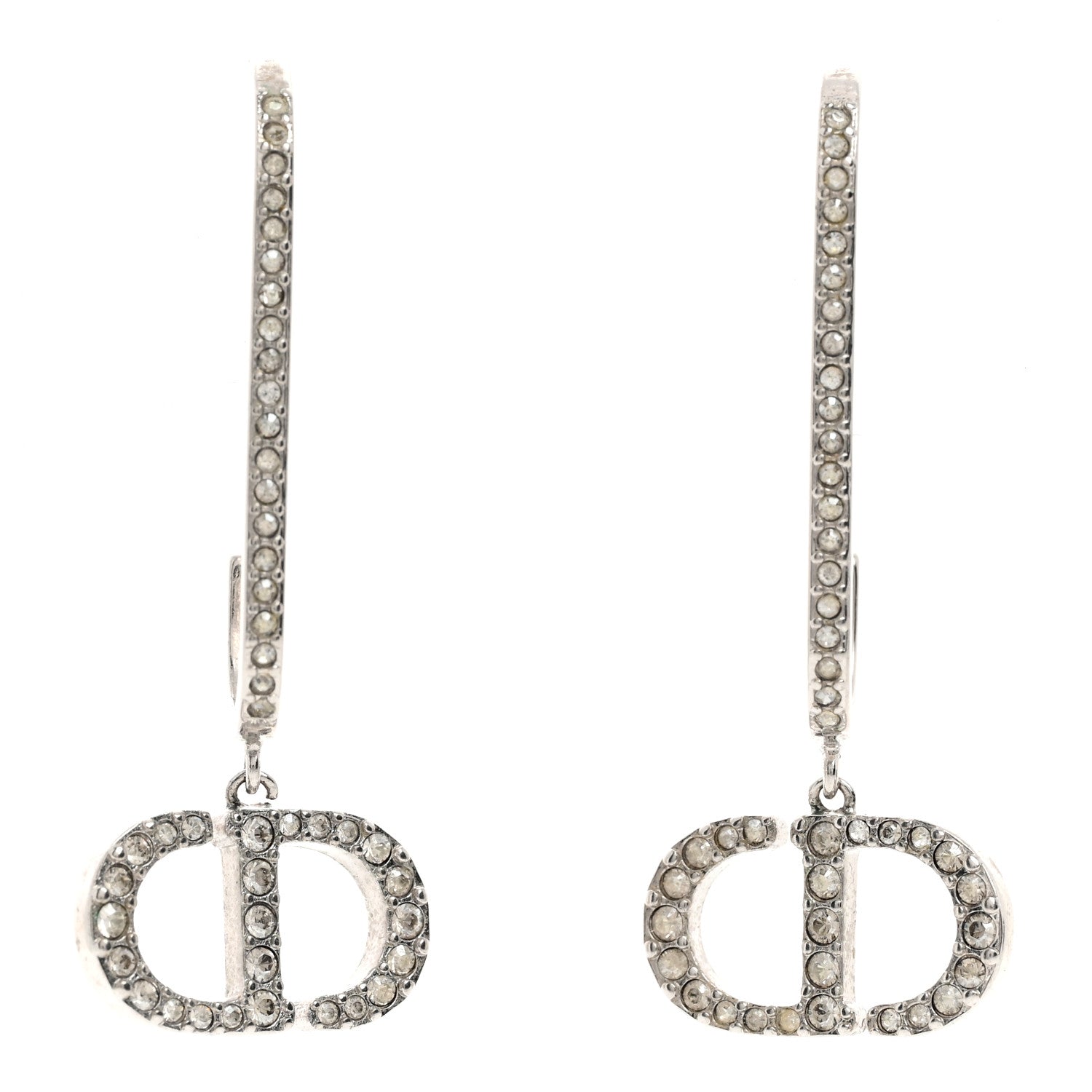 Christian Dior Crystal CD Drop Earrings Silver 1 of 4