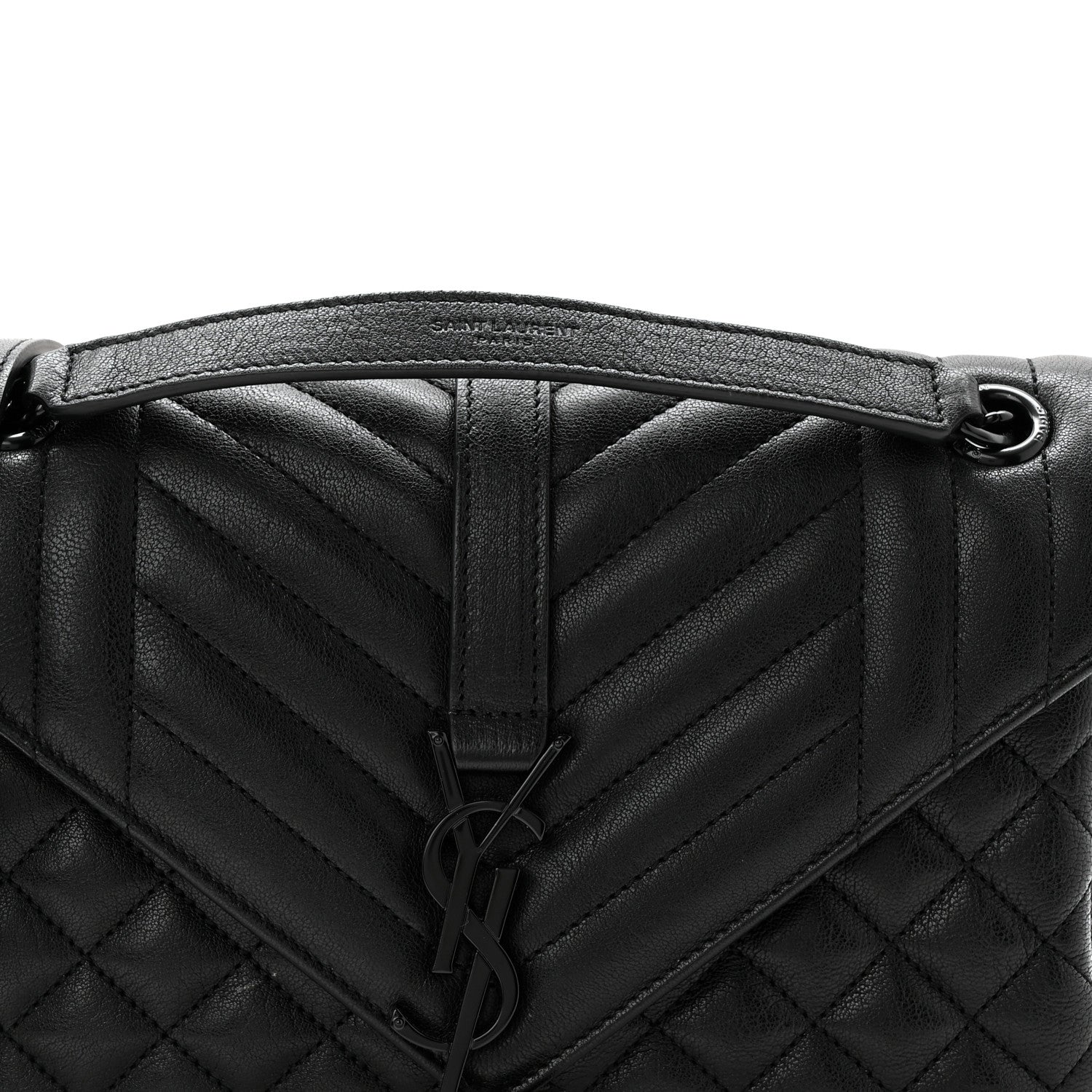Saint Laurent Sheepskin Mixed Matelasse Triquilt Medium Monogram Monochrome College Bag Black 8 of 11