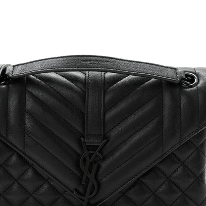 Saint Laurent Sheepskin Mixed Matelasse Triquilt Medium Monogram Monochrome College Bag Black 8 of 11