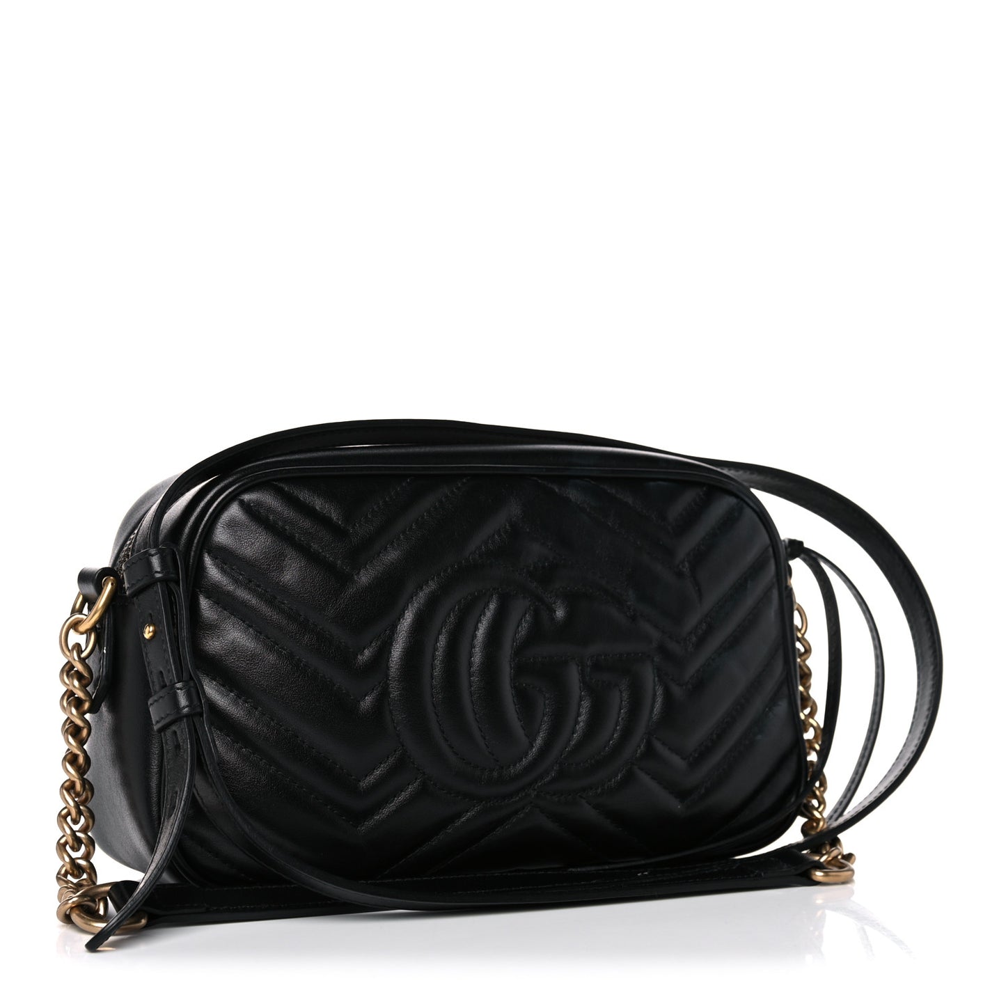 Calfskin Matelasse Small GG Marmont Chain Shoulder Bag Black
