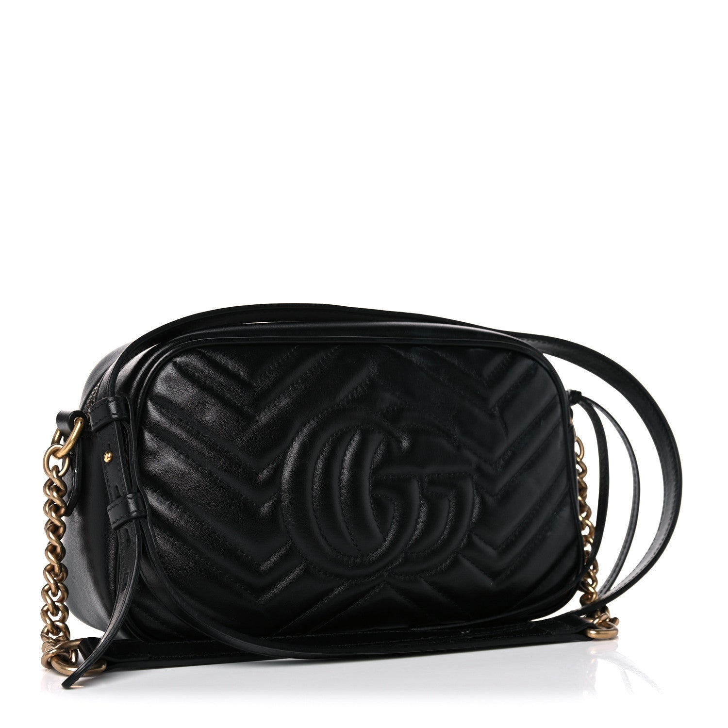 Gucci Calfskin Matelasse Small GG Marmont Chain Shoulder Bag Black 3 of 13