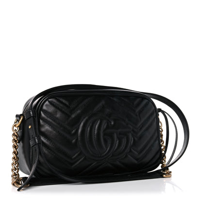 Gucci Calfskin Matelasse Small GG Marmont Chain Shoulder Bag Black 3 of 13
