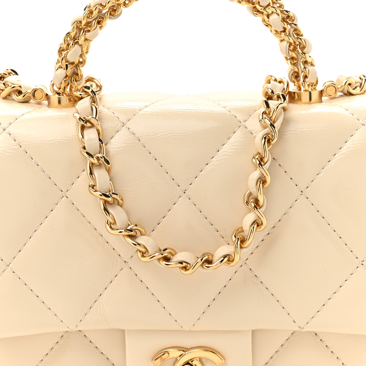 Chanel Shiny Lambskin Quilted Golden Links Top Handle Flap White 8 of 11