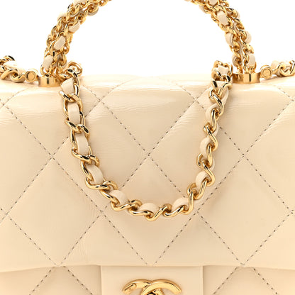 Chanel Shiny Lambskin Quilted Golden Links Top Handle Flap White 8 of 11
