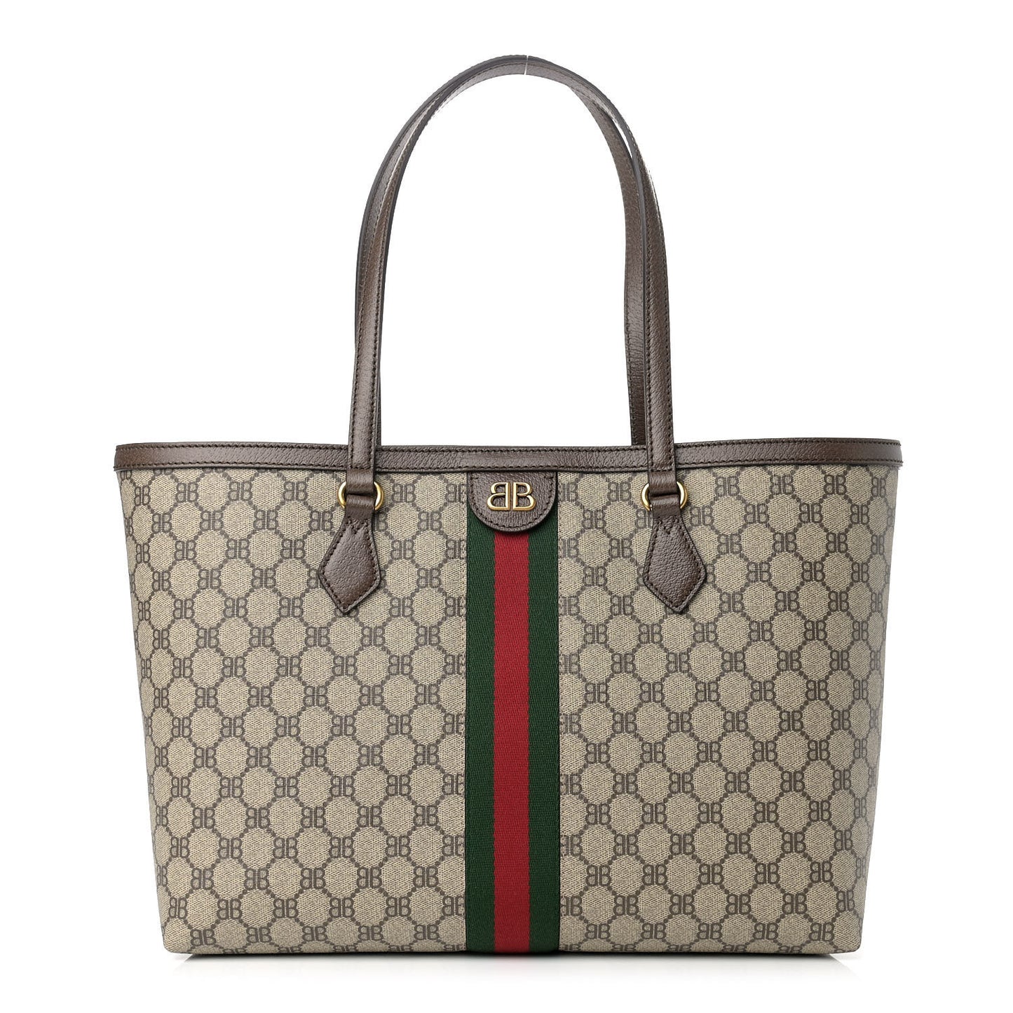 X BALENCIAGA BB Supreme Monogram Web Medium Ophidia Shopping Tote Beige New Acero