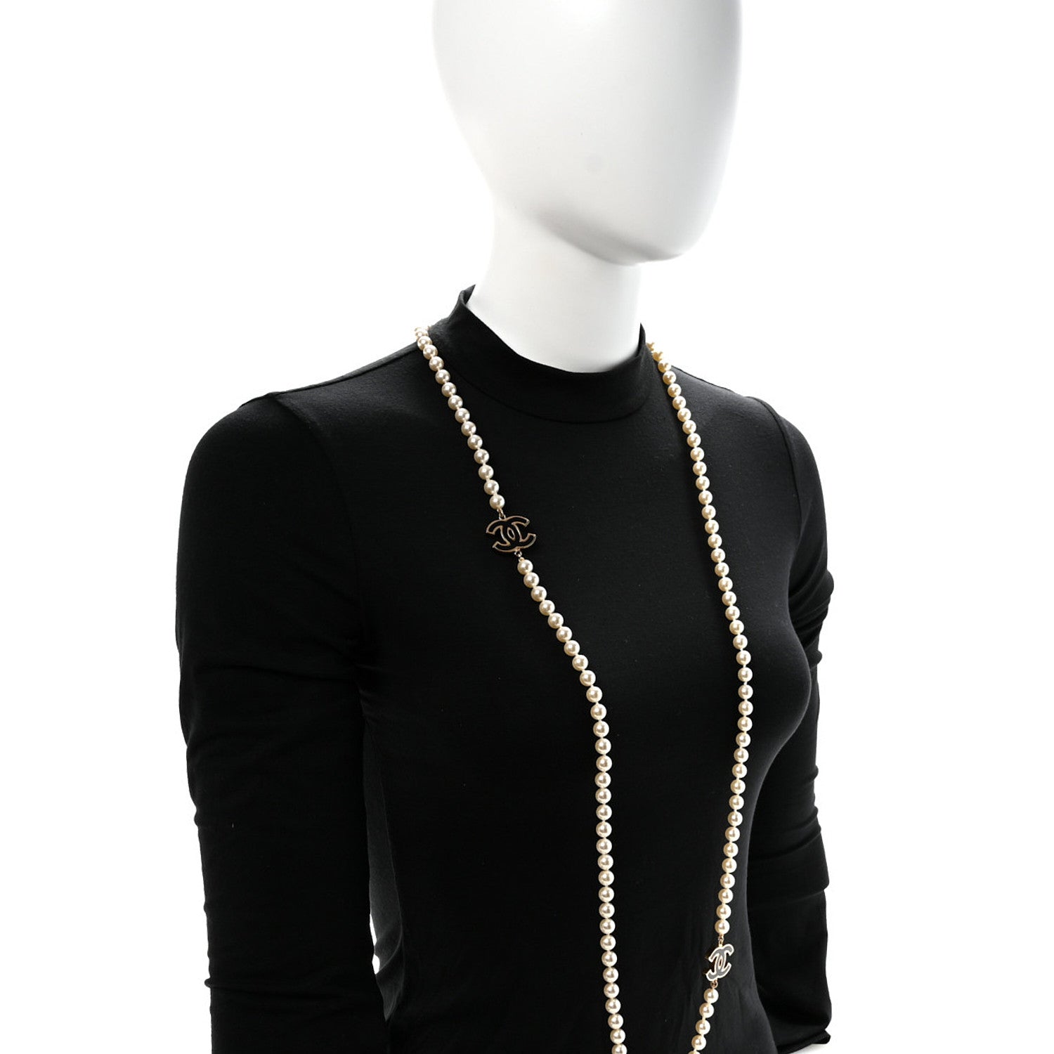 Chanel Pearl Beaded Resin CC Long Necklace Black Gold 2 of 7