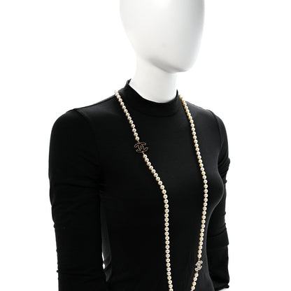 Chanel Pearl Beaded Resin CC Long Necklace Black Gold 2 of 7