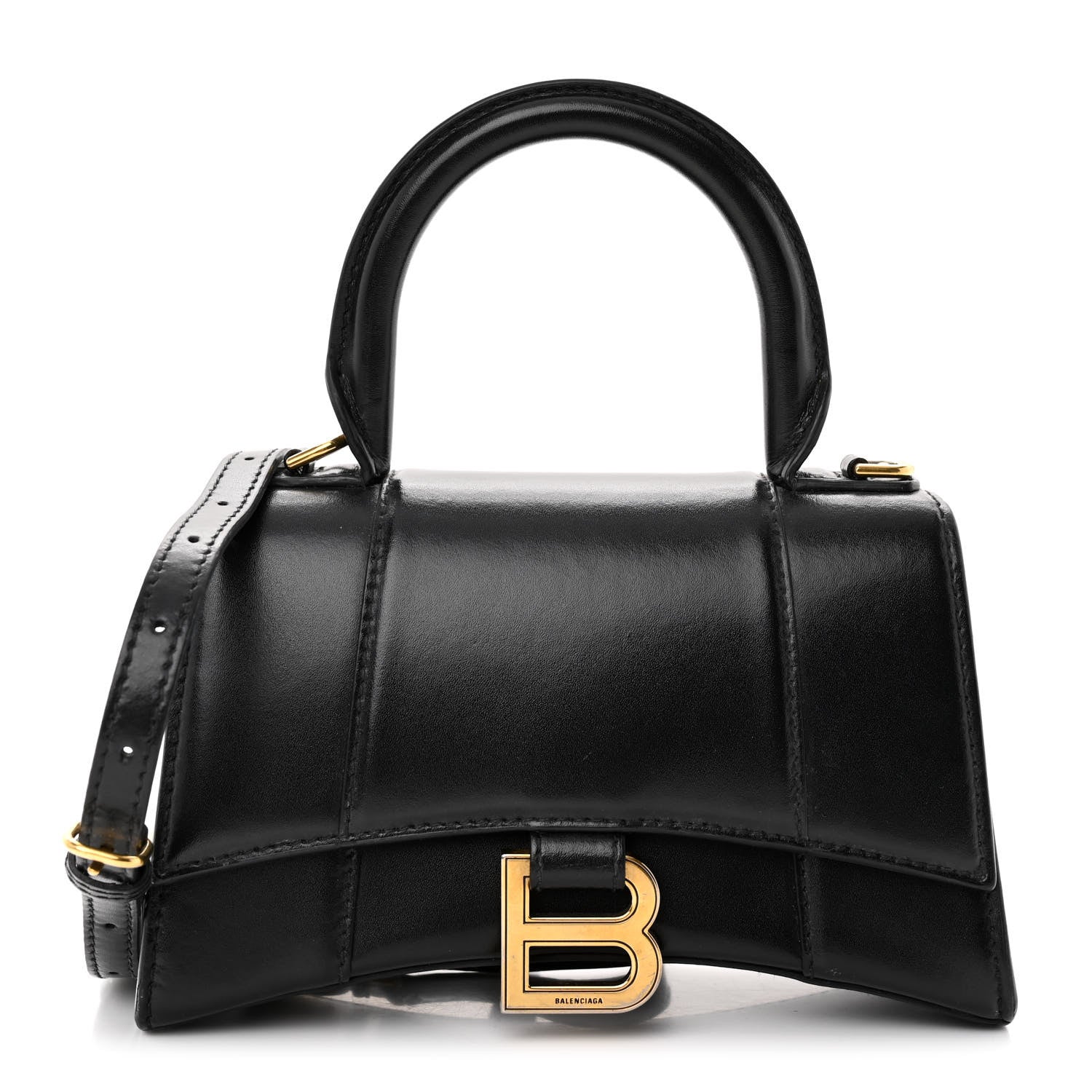 Balenciaga Shiny Box Calfskin Hourglass Top Handle Bag XS Black 1 of 13
