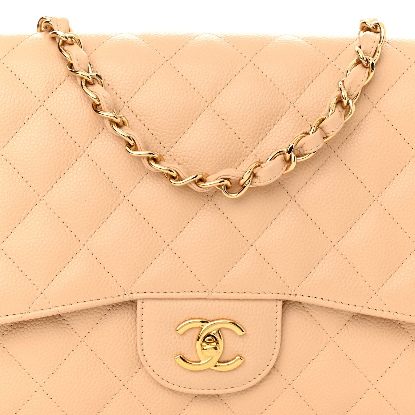 Caviar Quilted Jumbo Single Flap Beige