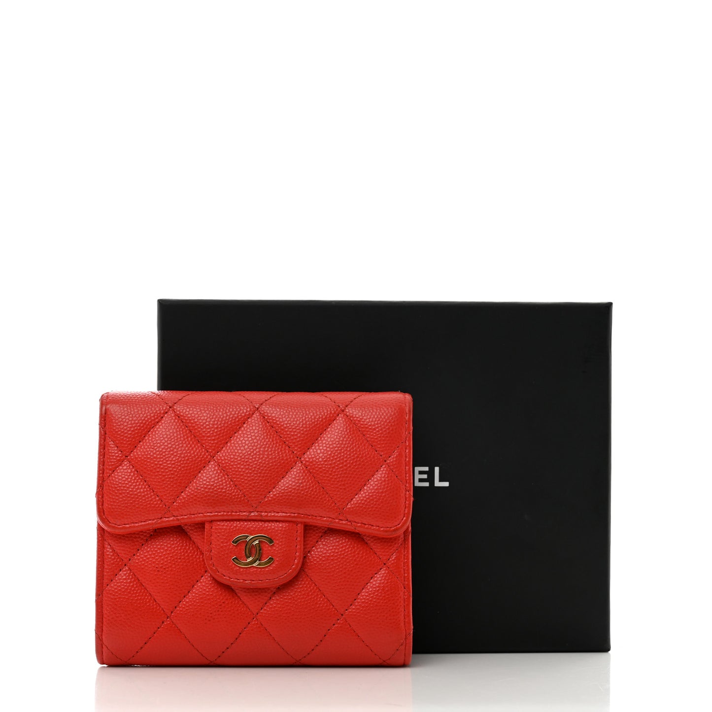 Caviar Quilted Compact Flap Wallet Red