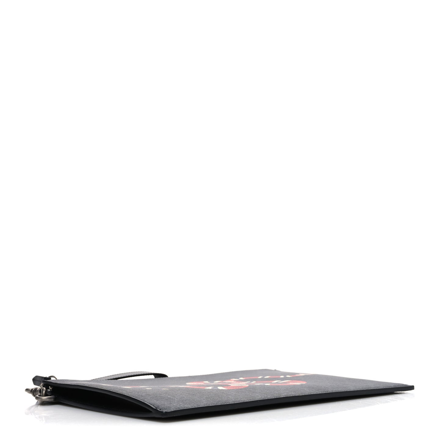 GG Supreme Monogram Kingsnake Zip Wristlet Pouch Black Grey
