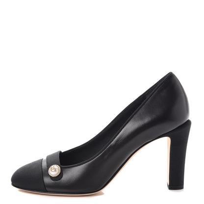 Chanel Lambskin Grosgrain Cap Toe Pearl Pumps 36.5 Black 1 of 9