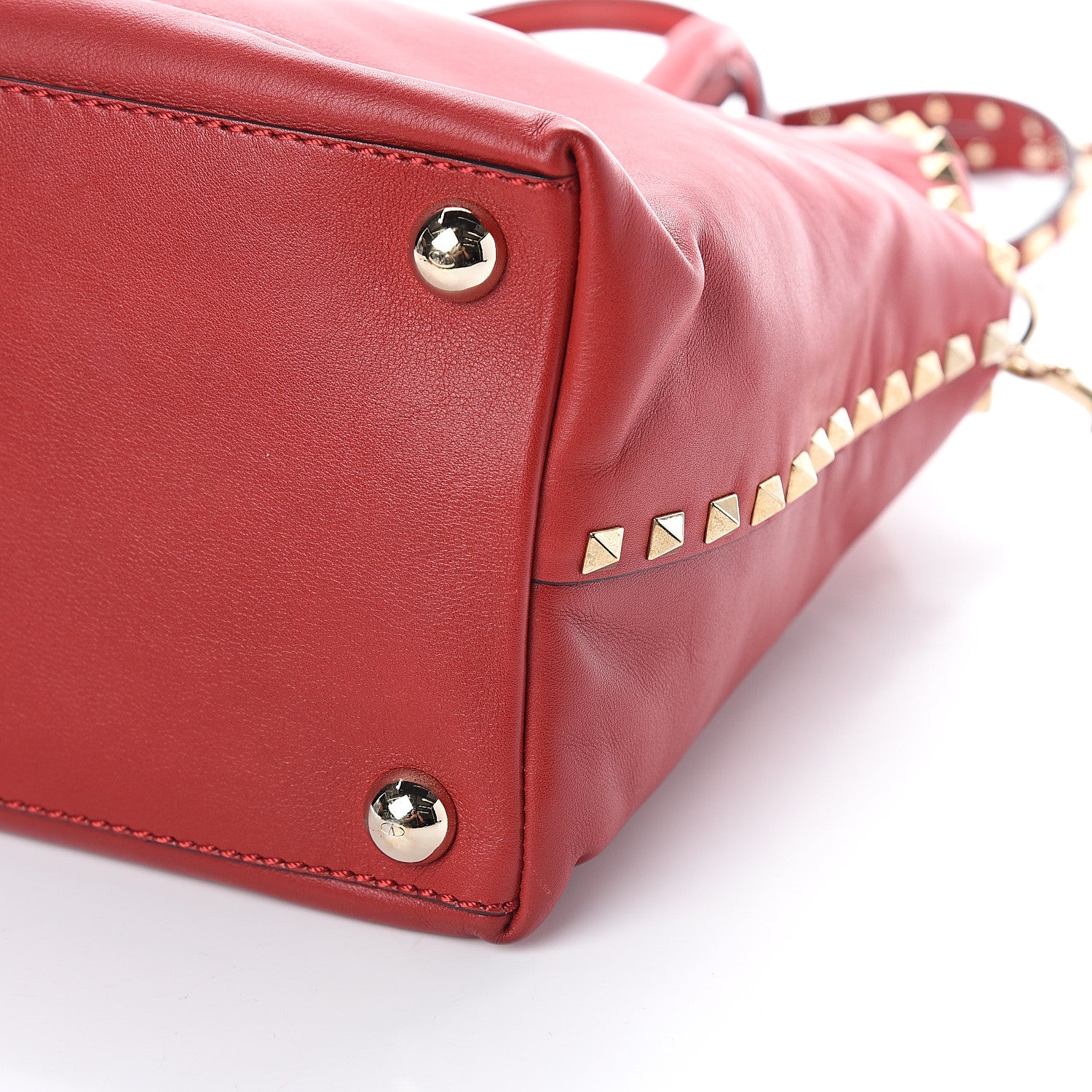 Valentino Garavani Vitello Rockstud Dome Satchel Red 7 of 7
