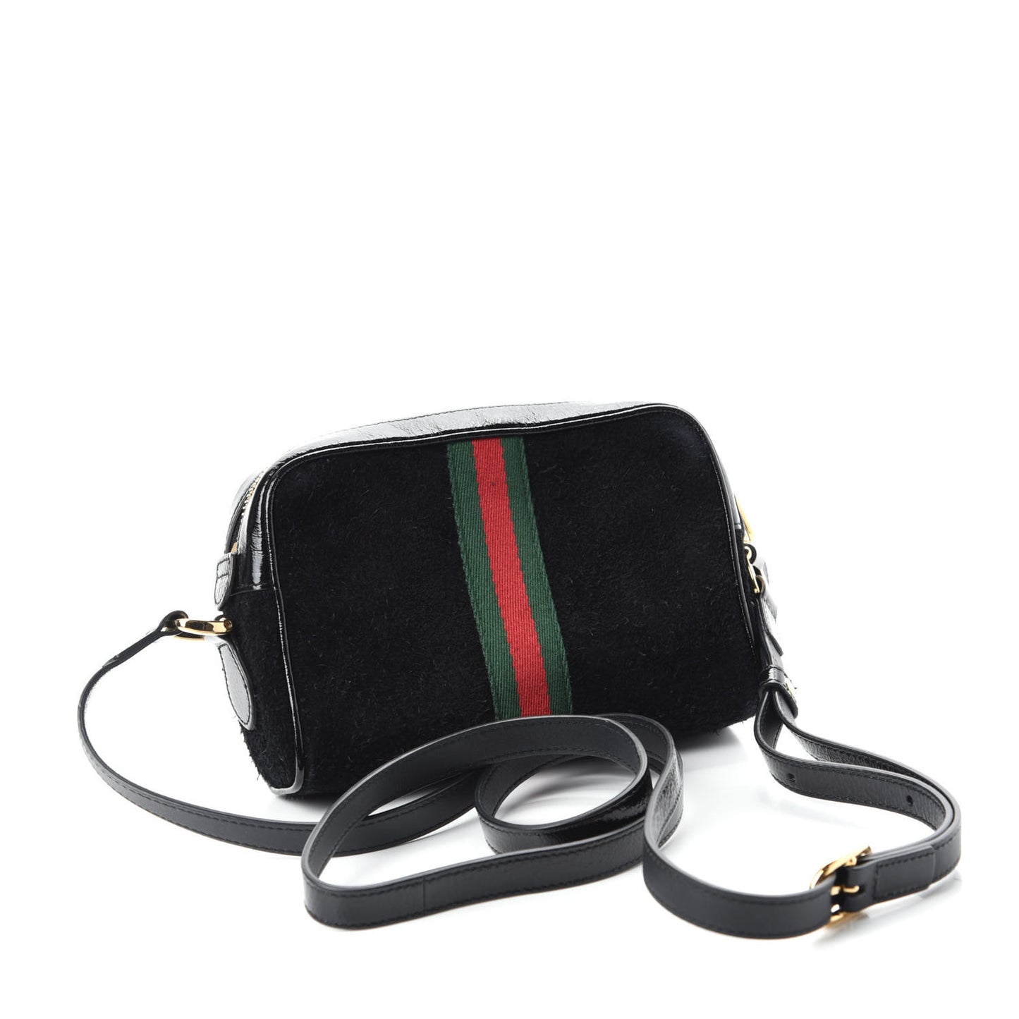 Suede Patent Web Mini Ophidia Shoulder Bag Black