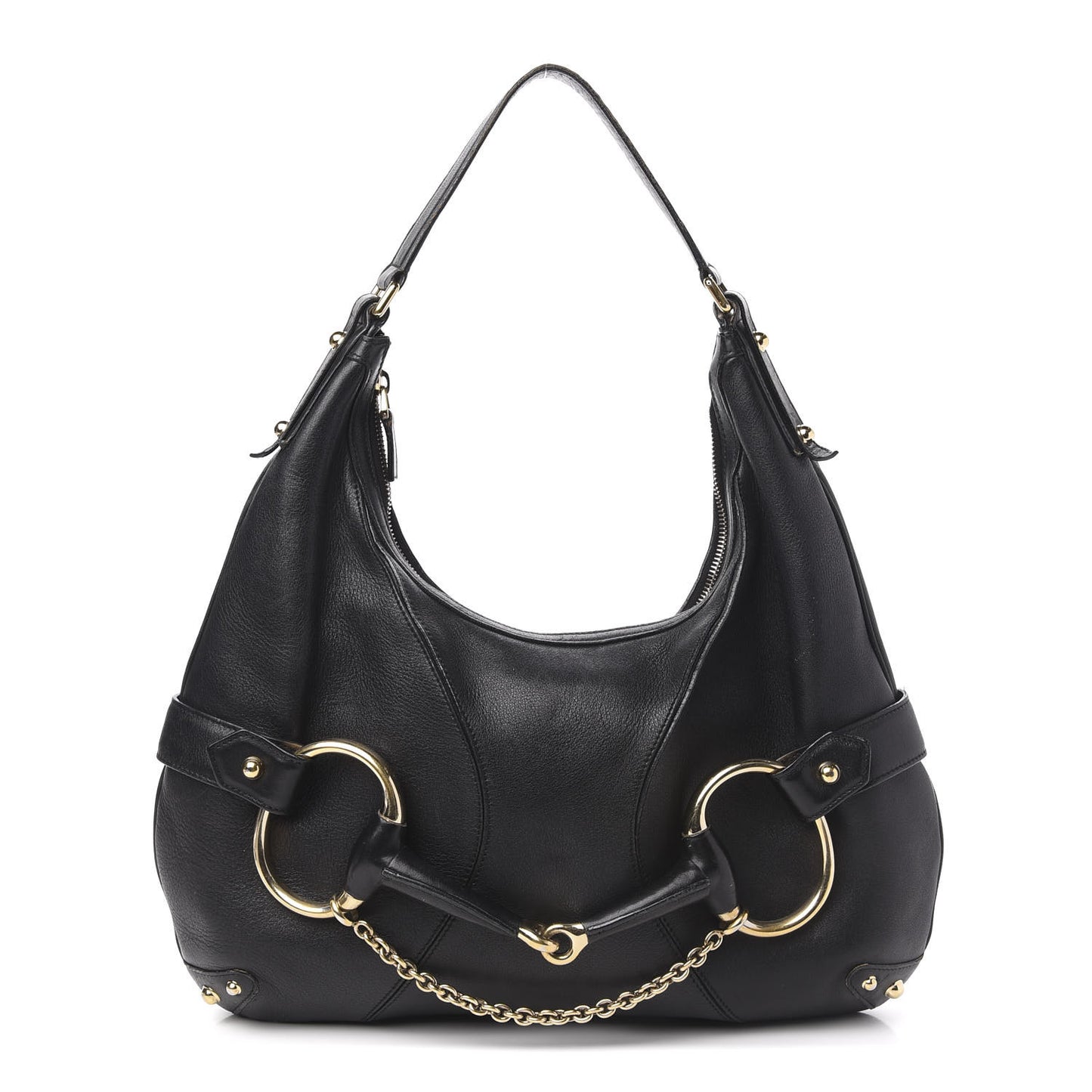 Calfskin Horsebit Chain Hobo Black