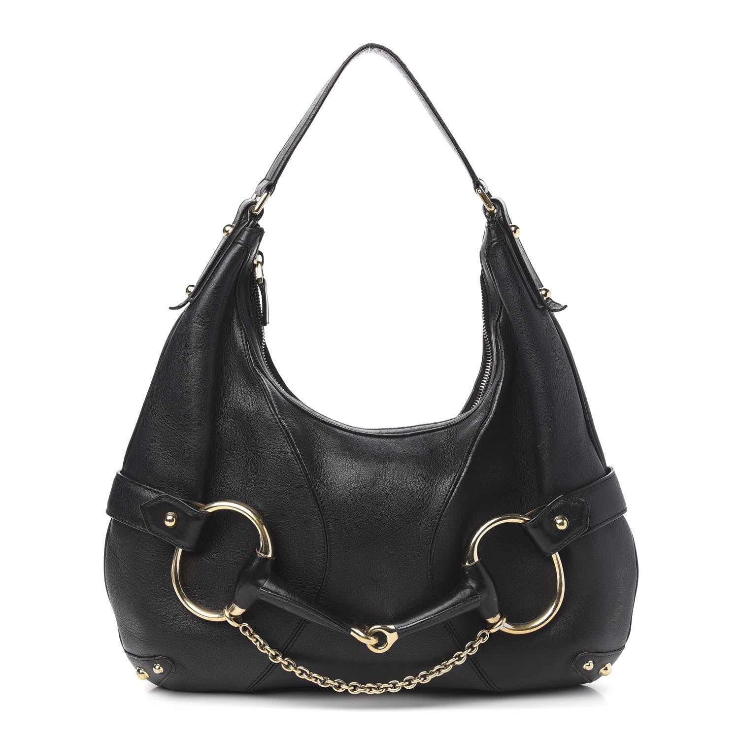 Gucci Calfskin Horsebit Chain Hobo Black 1 of 13