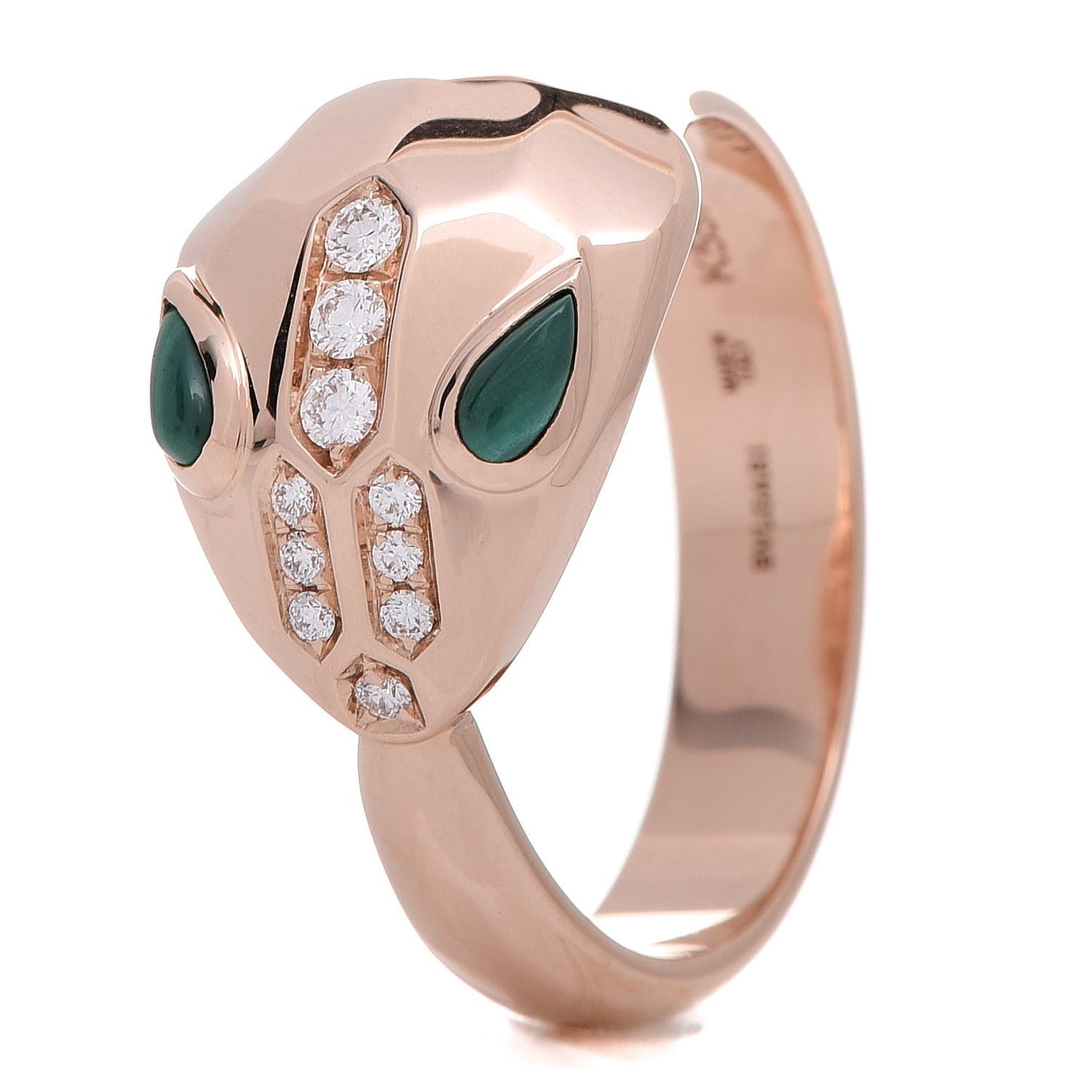 18K Rose Gold Diamond Malachite Serpenti Ring 53 6.5