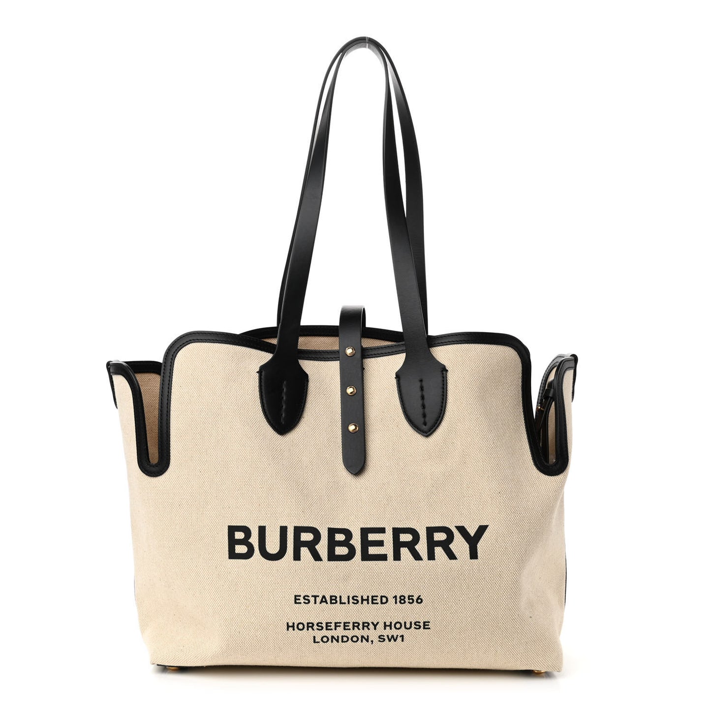 Cotton Soft Canvas Calfskin Medium Belt Tote Natural Black