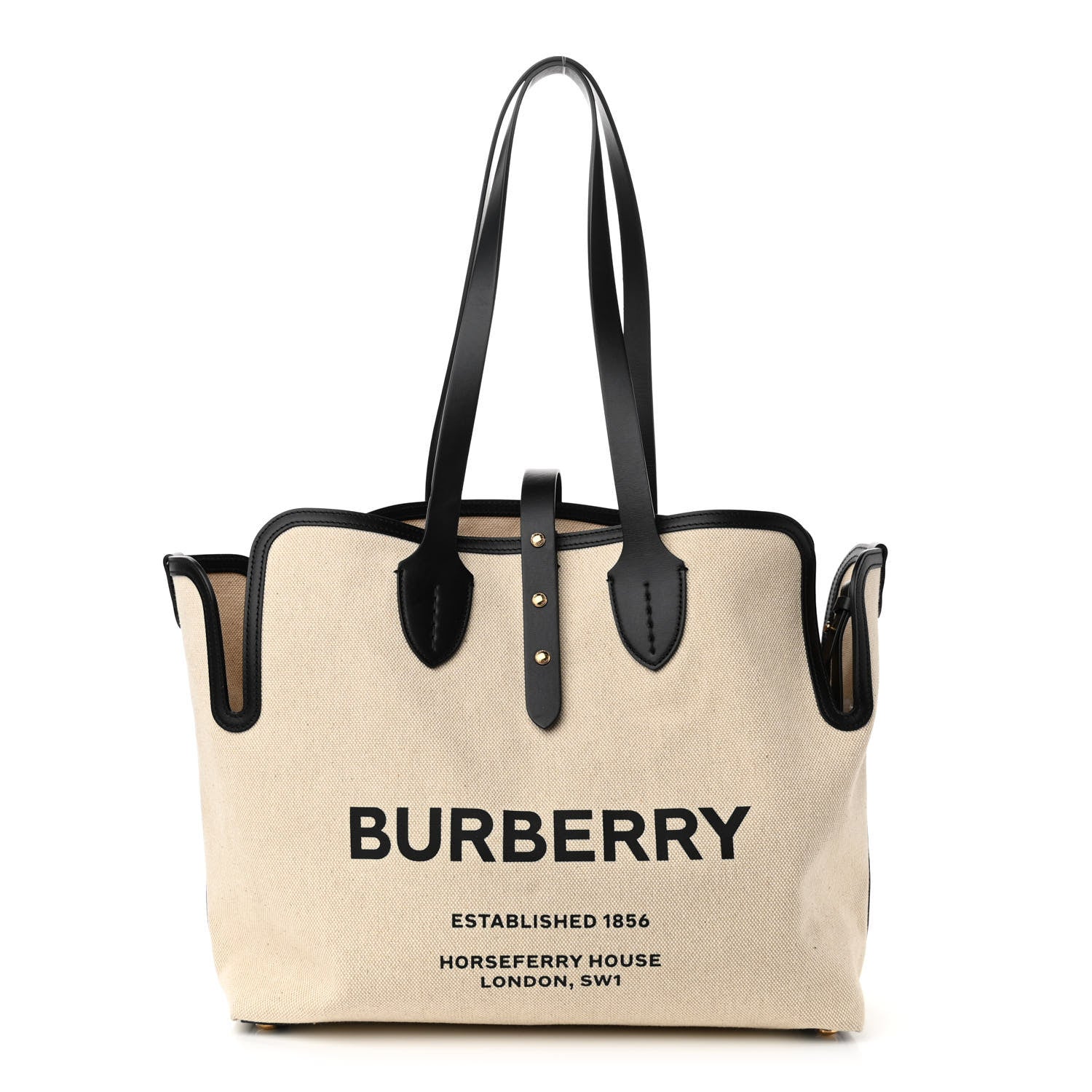 Burberry Cotton Soft Canvas Calfskin Medium Belt Tote Natural Black 3 of 9