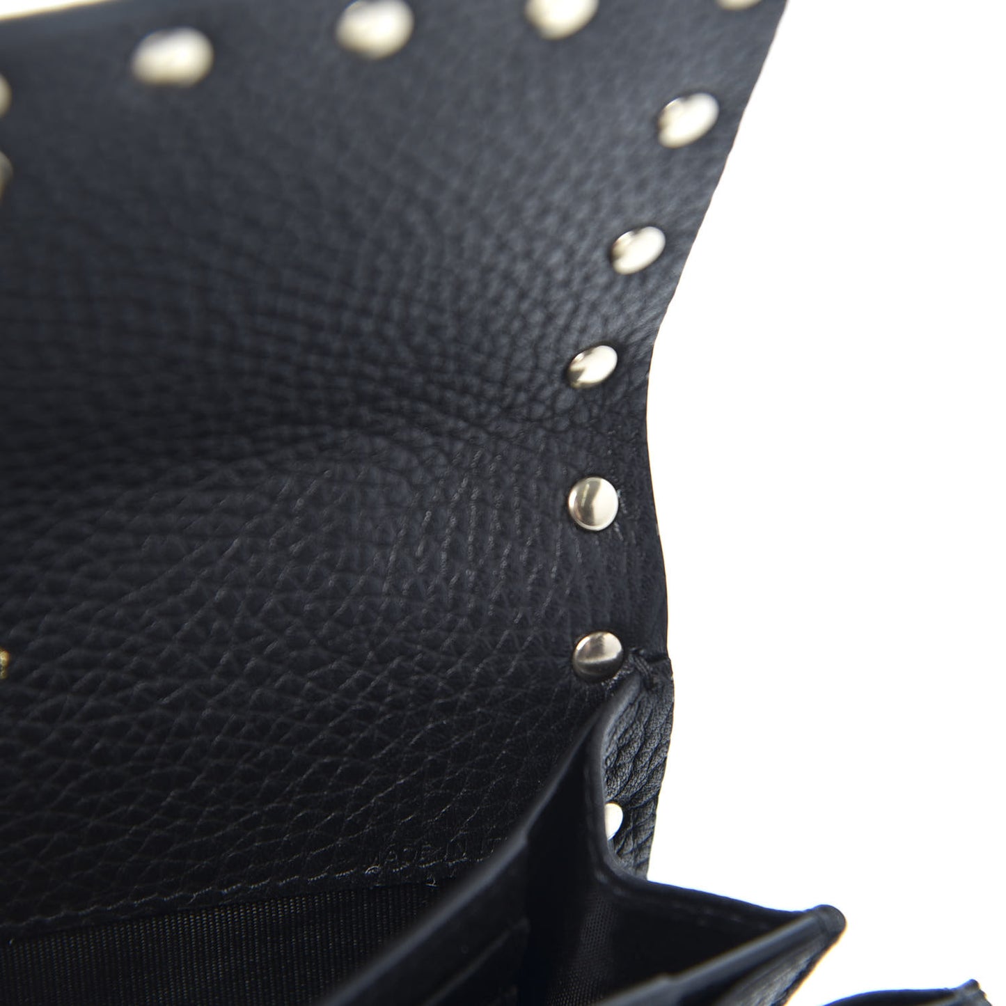 Pebbled Calfskin Rockstud Flap Wallet Black