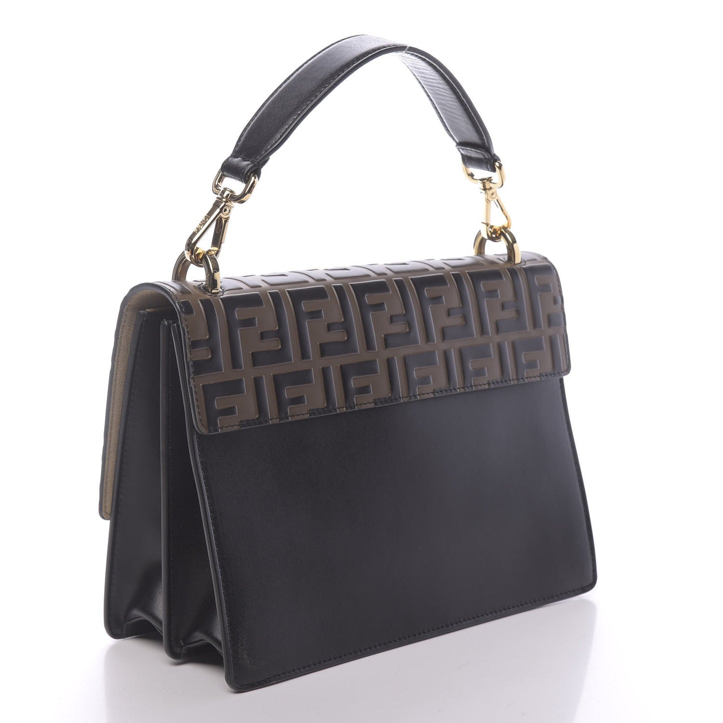 Vitello Liberty Bi-Color FF 1974 Embossed Kan U Shoulder Bag Black Maya