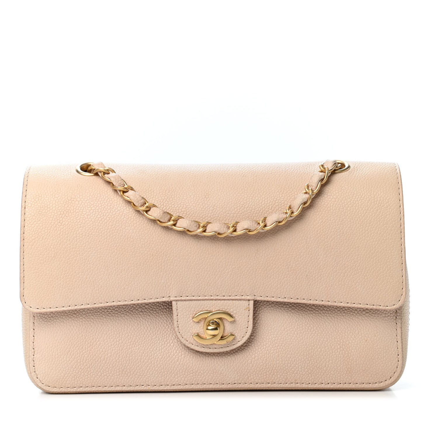 Grained Calfskin Medium Classic Pure Double Flap Nude