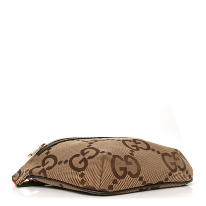 Gucci Monogram Jumbo GG Textured Dollar Calfskin Web Belt Bag Camel Ebony New Acero 4 of 10