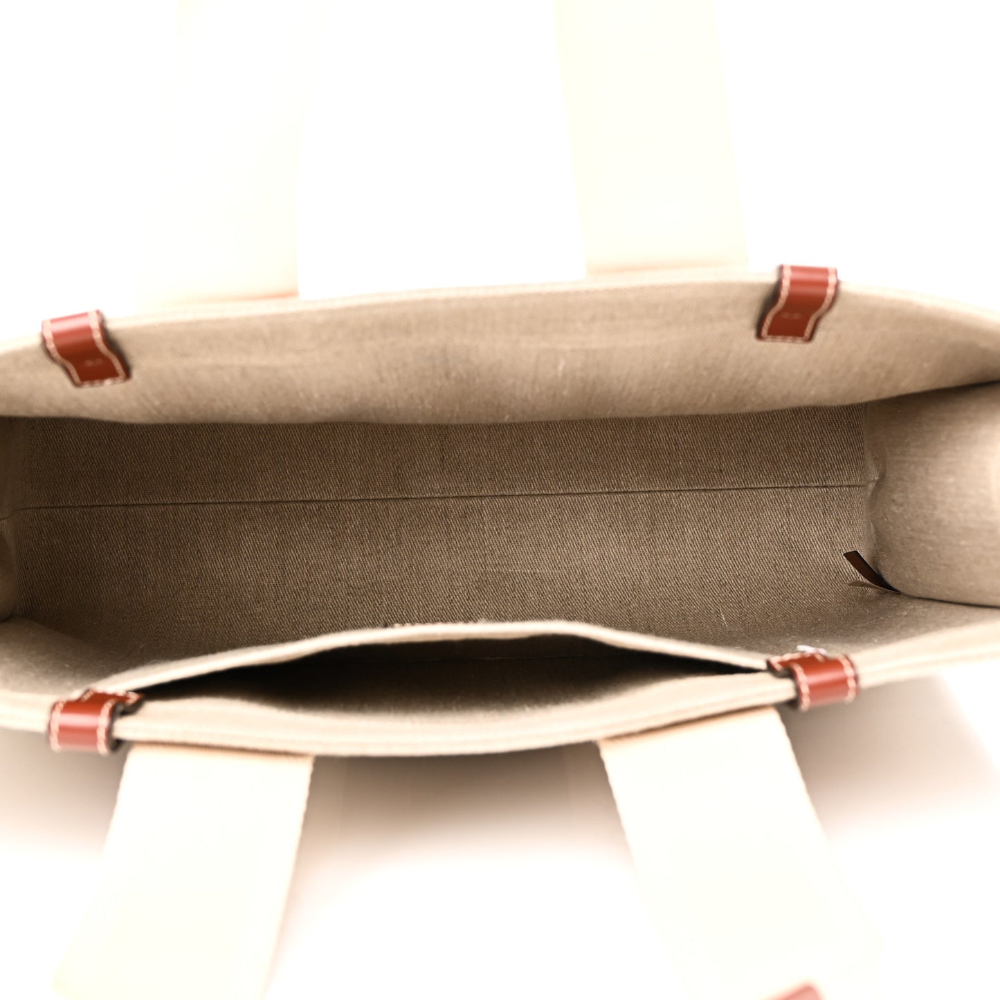 Linen Calfskin Large Woody Ribbon Tote White Brown