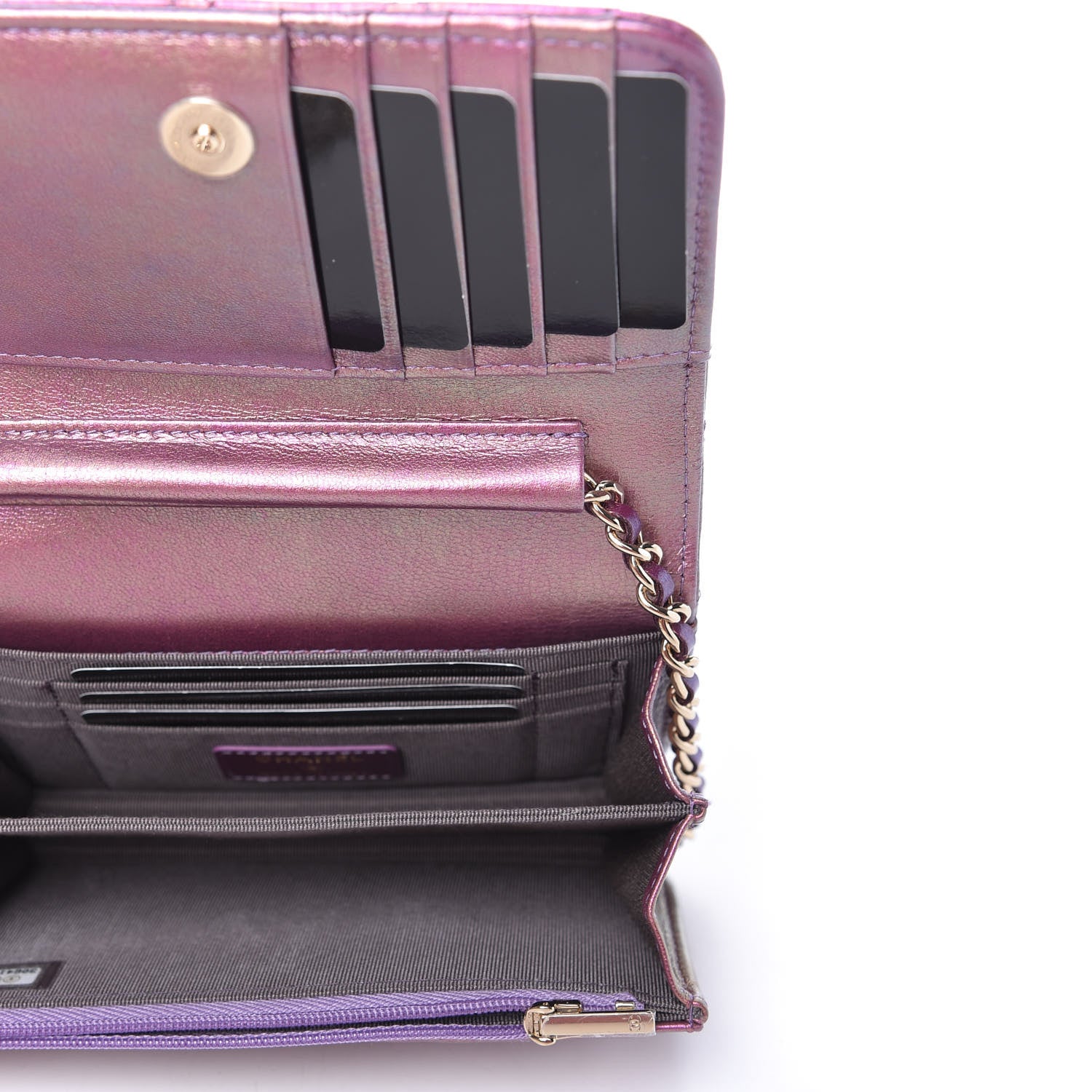 Chanel Iridescent Lambskin Quilted Mini Wallet On Chain WOC Purple 5 of 11