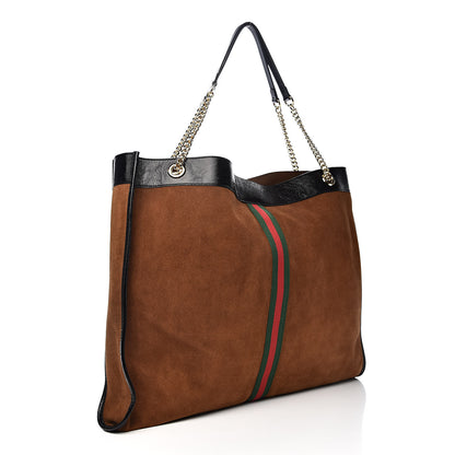 Gucci Suede Patent Maxi Rajah Chain Tote Nocciola Black 4 of 12