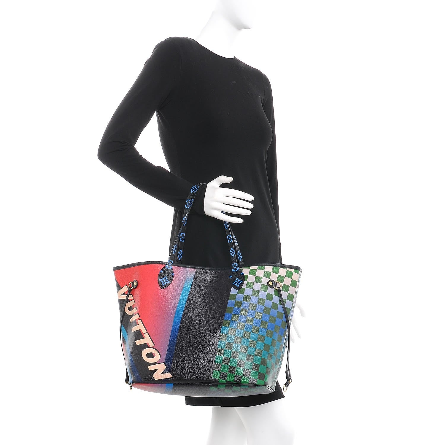 Louis Vuitton Damier Race Neverfull MM Noir Rouge 2 of 8
