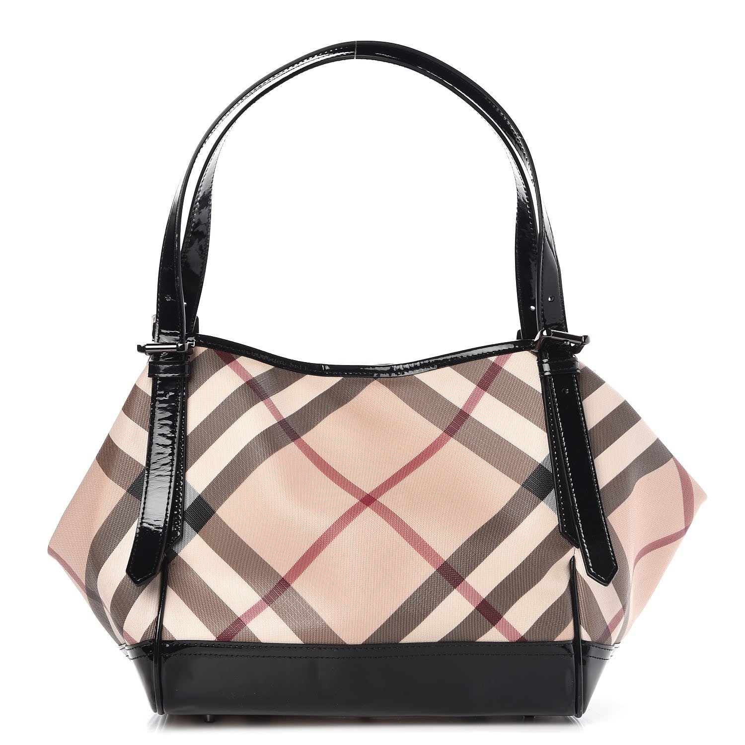 Burberry Patent Nova Check Small Tote Black 1 of 10