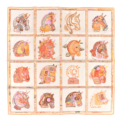 Hermes Silk Chevaloscope Scarf 90 White Orange Parme 1 of 3