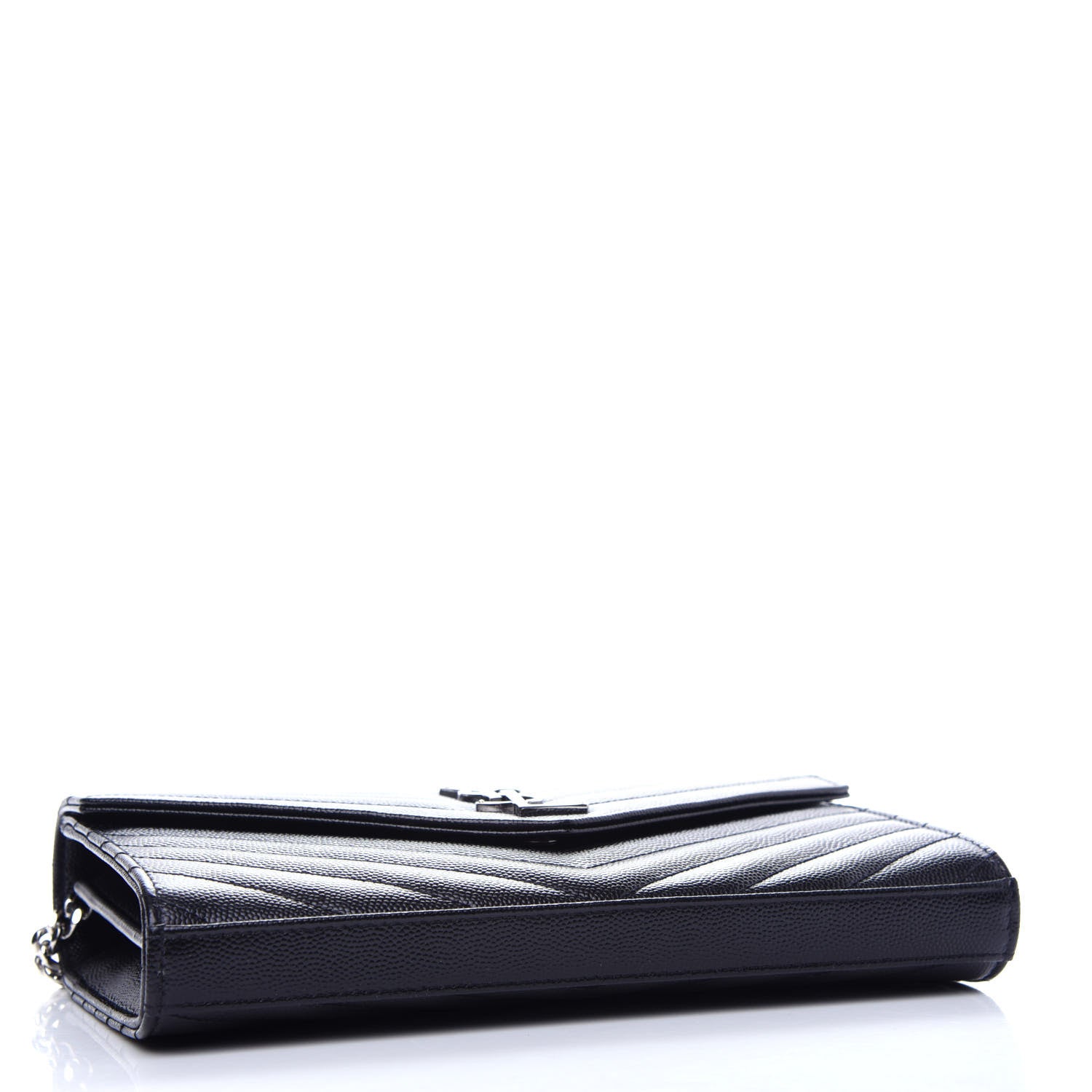 Saint Laurent Grain De Poudre Matelasse Chevron Monogram Chain Wallet Black 4 of 9