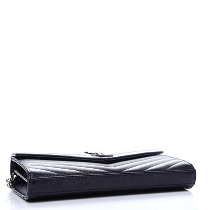 Saint Laurent Grain De Poudre Matelasse Chevron Monogram Chain Wallet Black 4 of 9