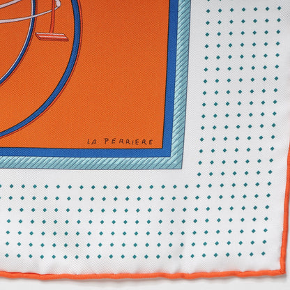 Hermes Silk Les Volttures A Transformation Scarf 90 Orange Blanc Bleu 4 of 6