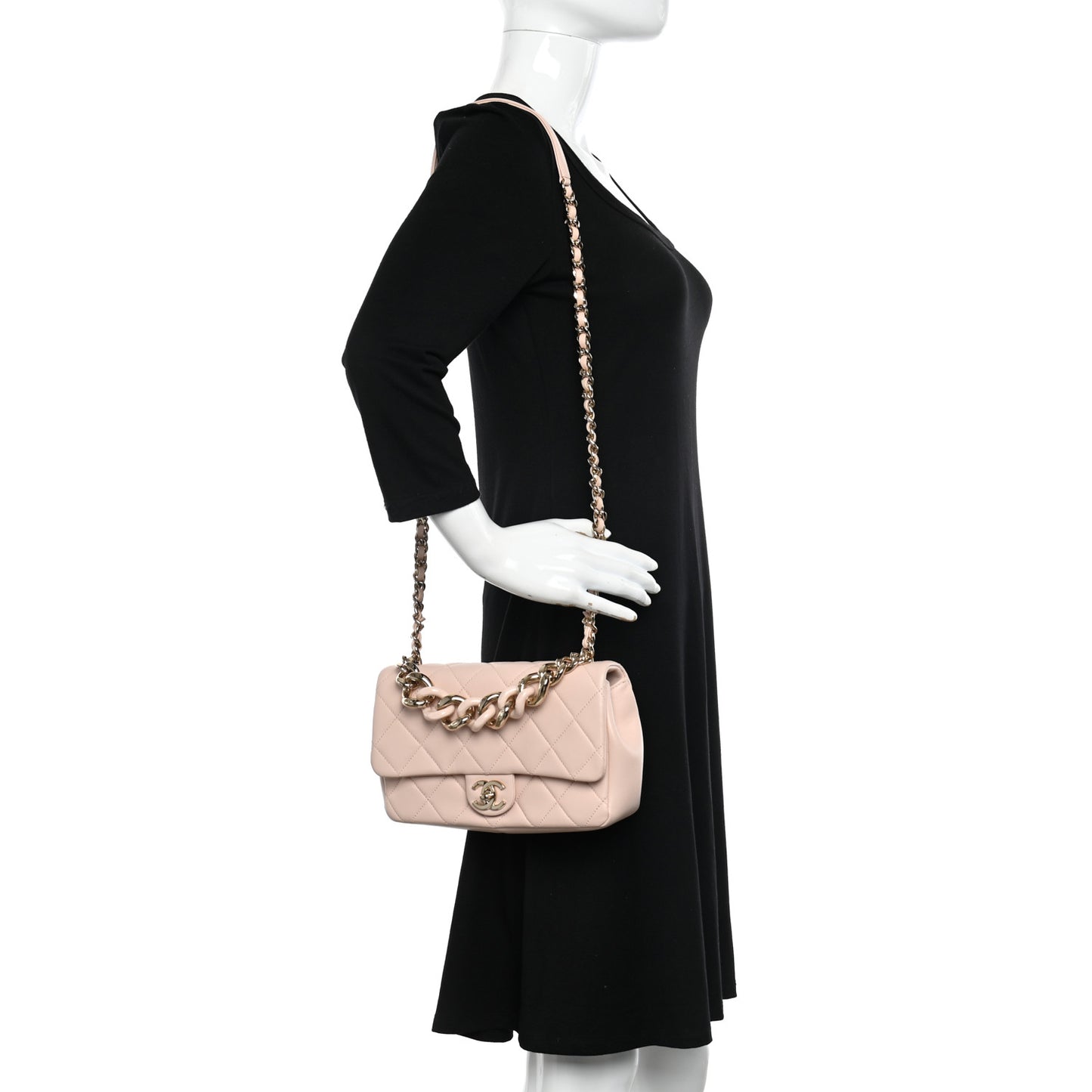 Lambskin Quilted Resin Bi-Color Chain Flap Bag Light Beige
