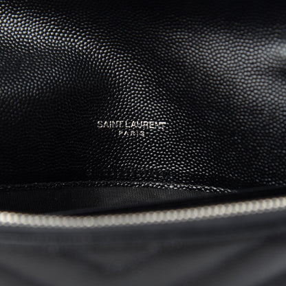Saint Laurent Grain De Poudre Matelasse Chevron Monogram Envelope Chain Wallet Black 10 of 12