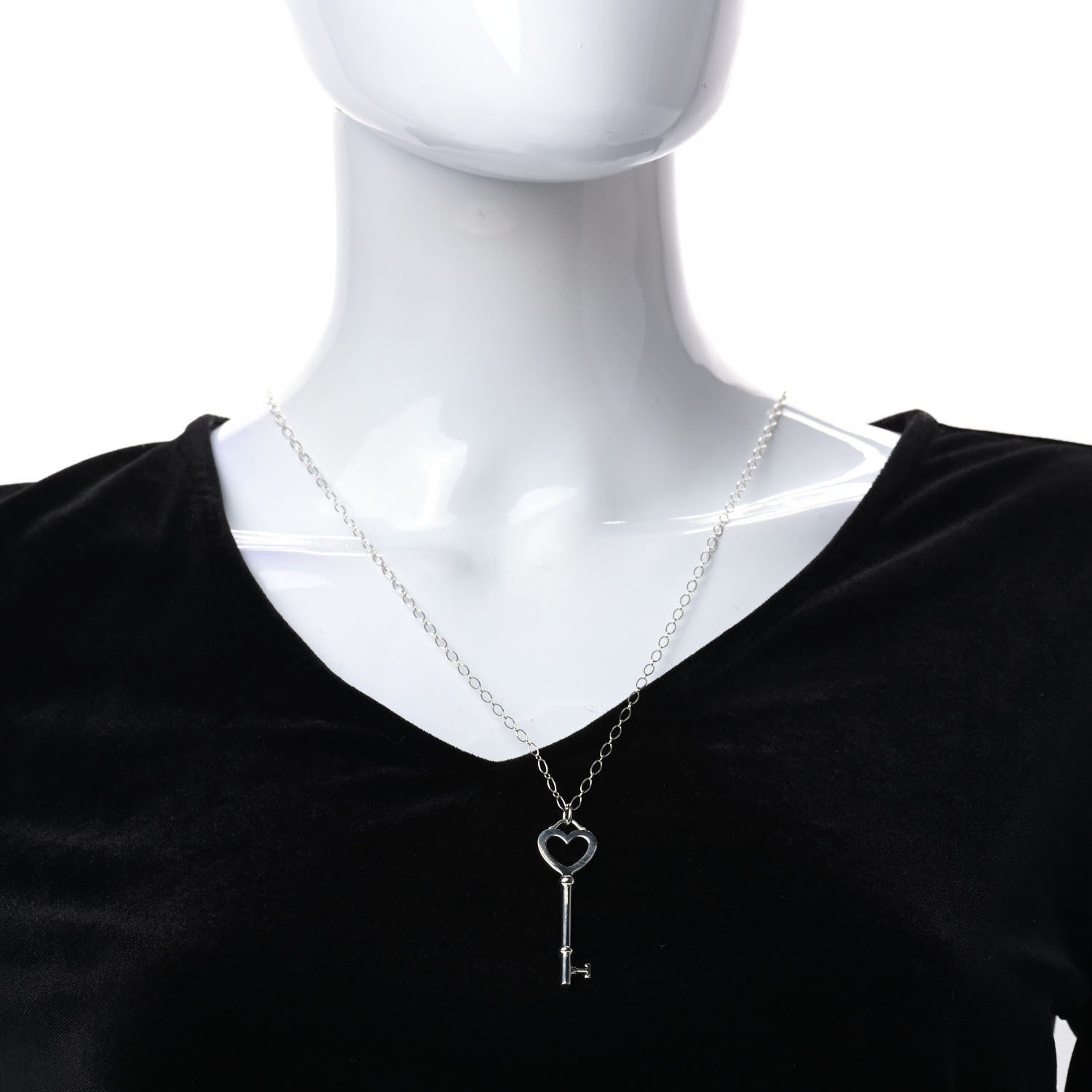 Tiffany Sterling Silver Heart Key Pendant Long Necklace 2 of 4