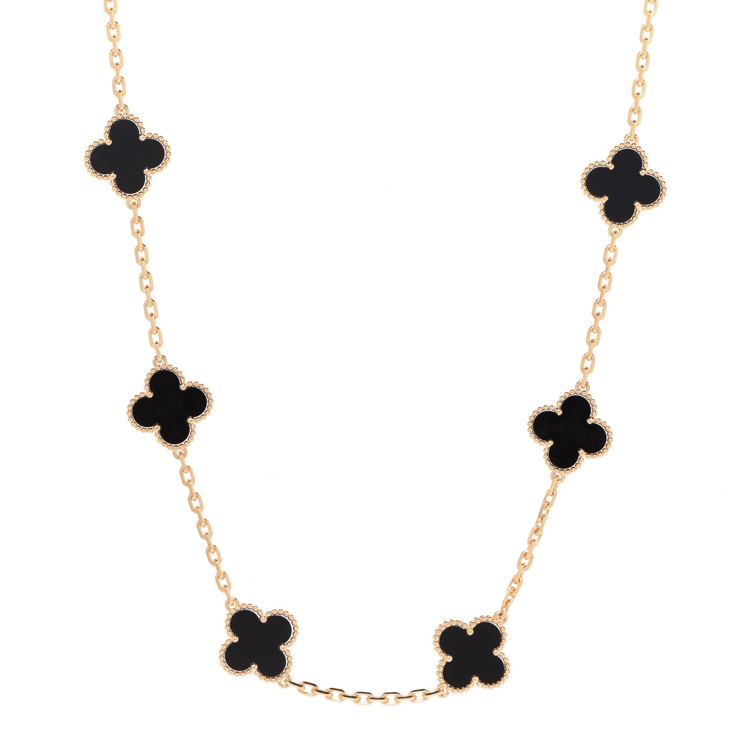 Van Cleef & Arpels 18K Yellow Gold Black Onyx 10 Motifs Vintage Alhambra Necklace 1 of 8