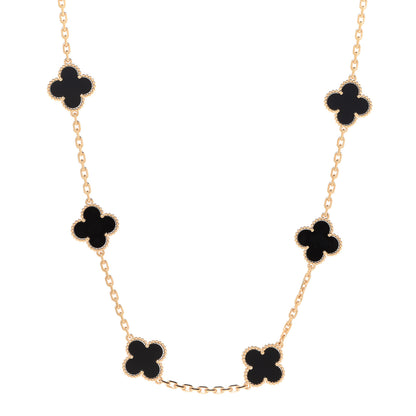 Van Cleef & Arpels 18K Yellow Gold Black Onyx 10 Motifs Vintage Alhambra Necklace 1 of 8