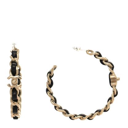 Chanel Lambskin CC Turnlock Chain Hoop Earrings Matte Gold Black 1 of 3