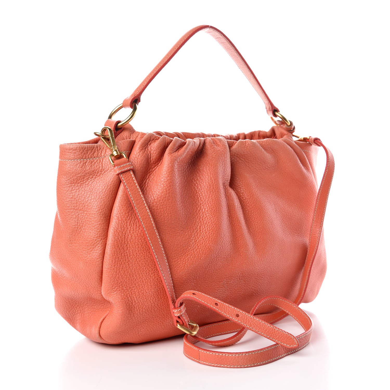 Prada Cervo Deerskin Pleats Tote Corallo 4 of 18