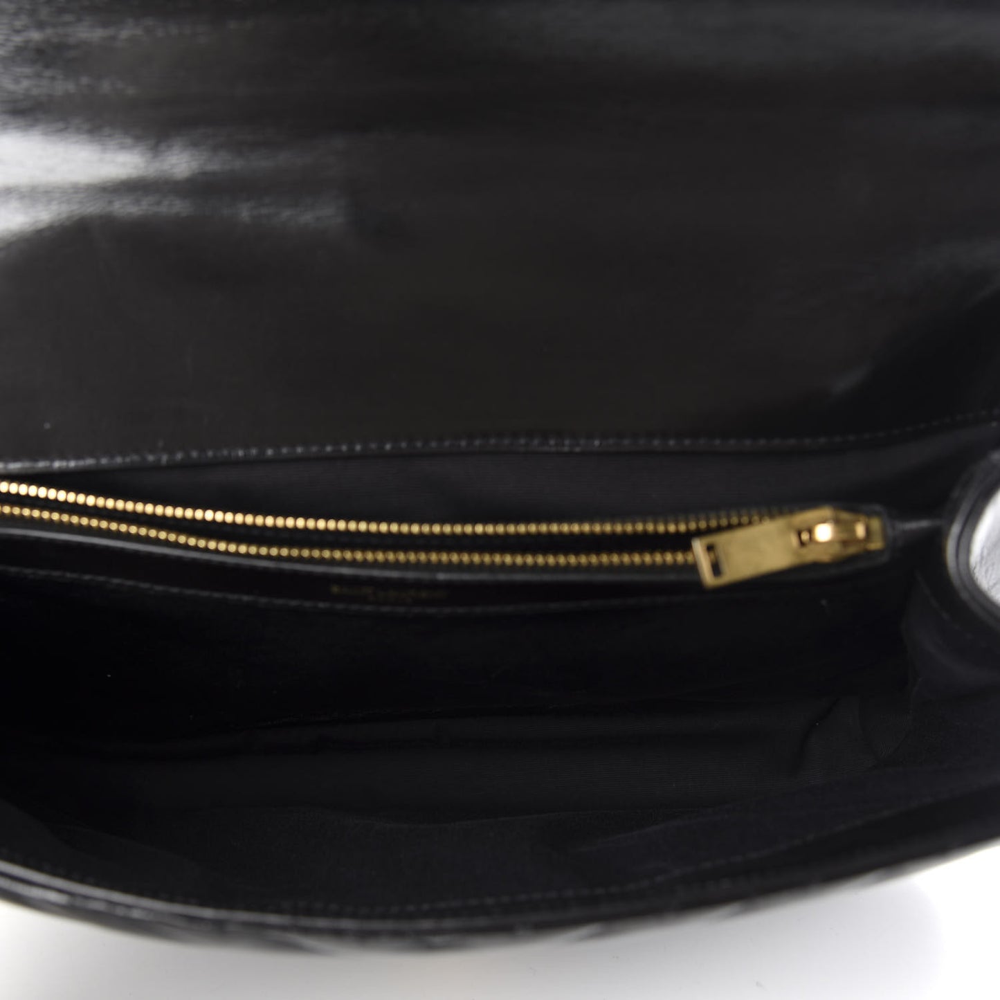 Cracked Shiny Calfskin Matelasse Chevron Monogram Large College Satchel Black