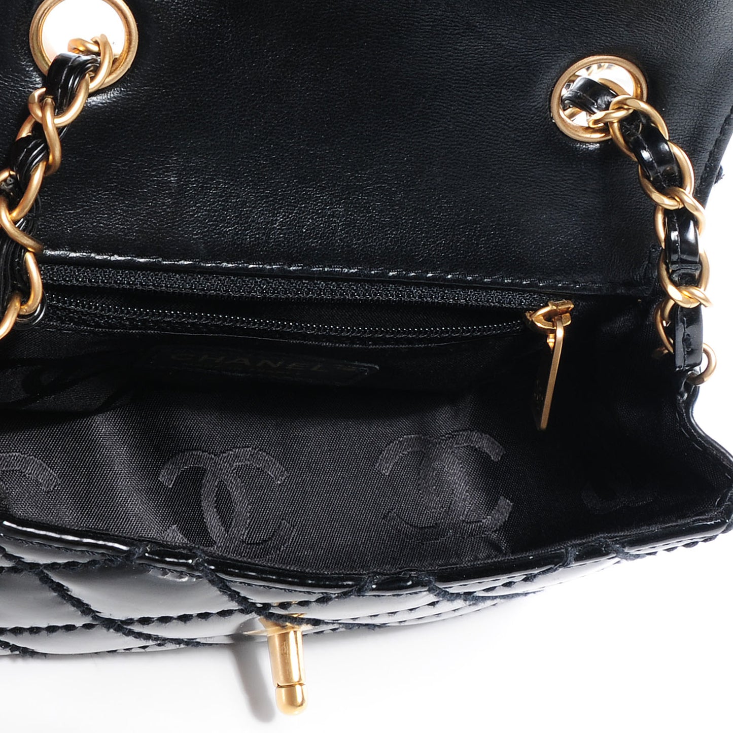 Patent Calfskin Quilted Mini Square Flap Black