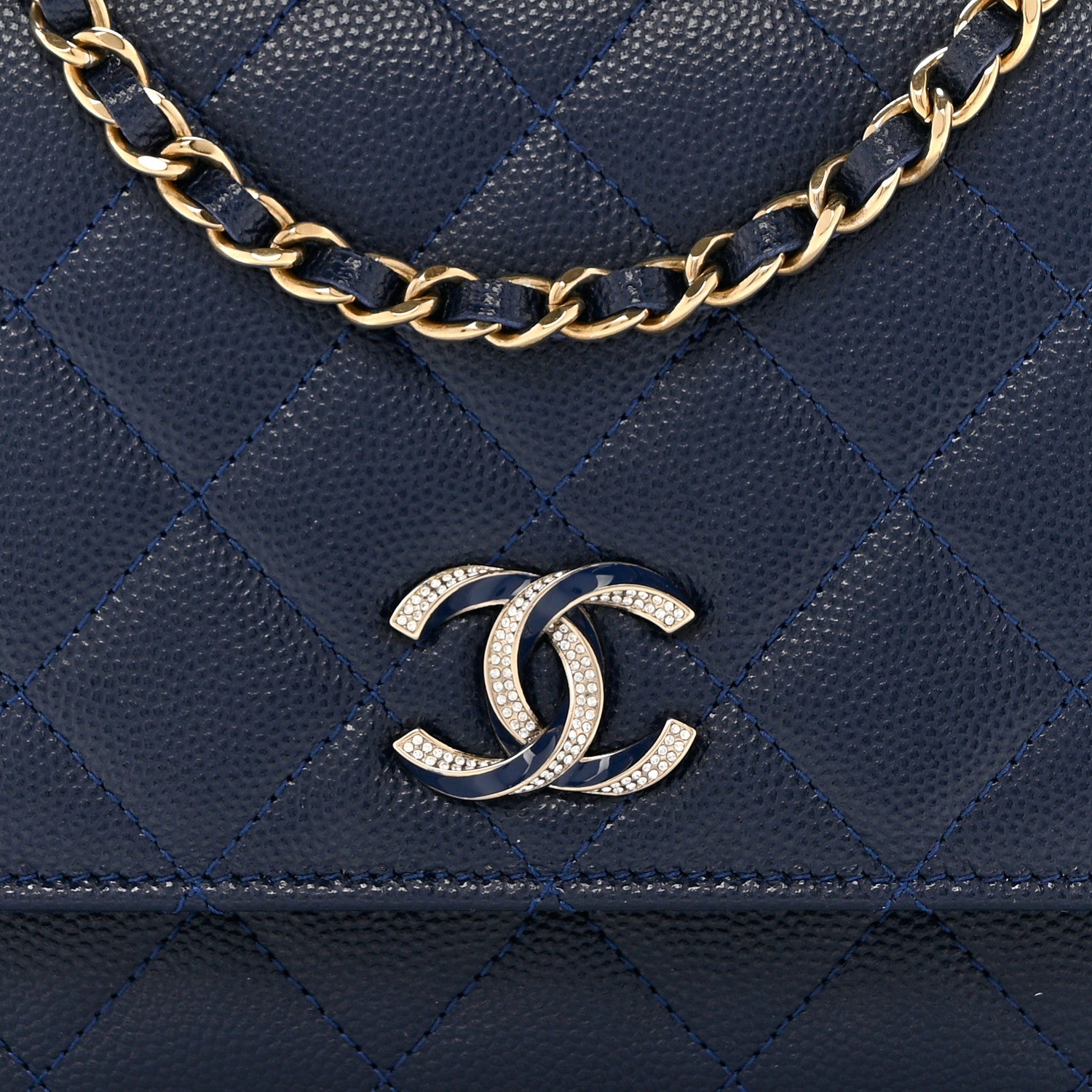 Chanel Caviar Quilted Crystal Enamel CC Wallet On Chain WOC Navy 9 of 12