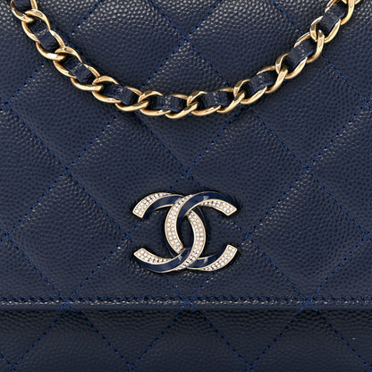 Chanel Caviar Quilted Crystal Enamel CC Wallet On Chain WOC Navy 9 of 12