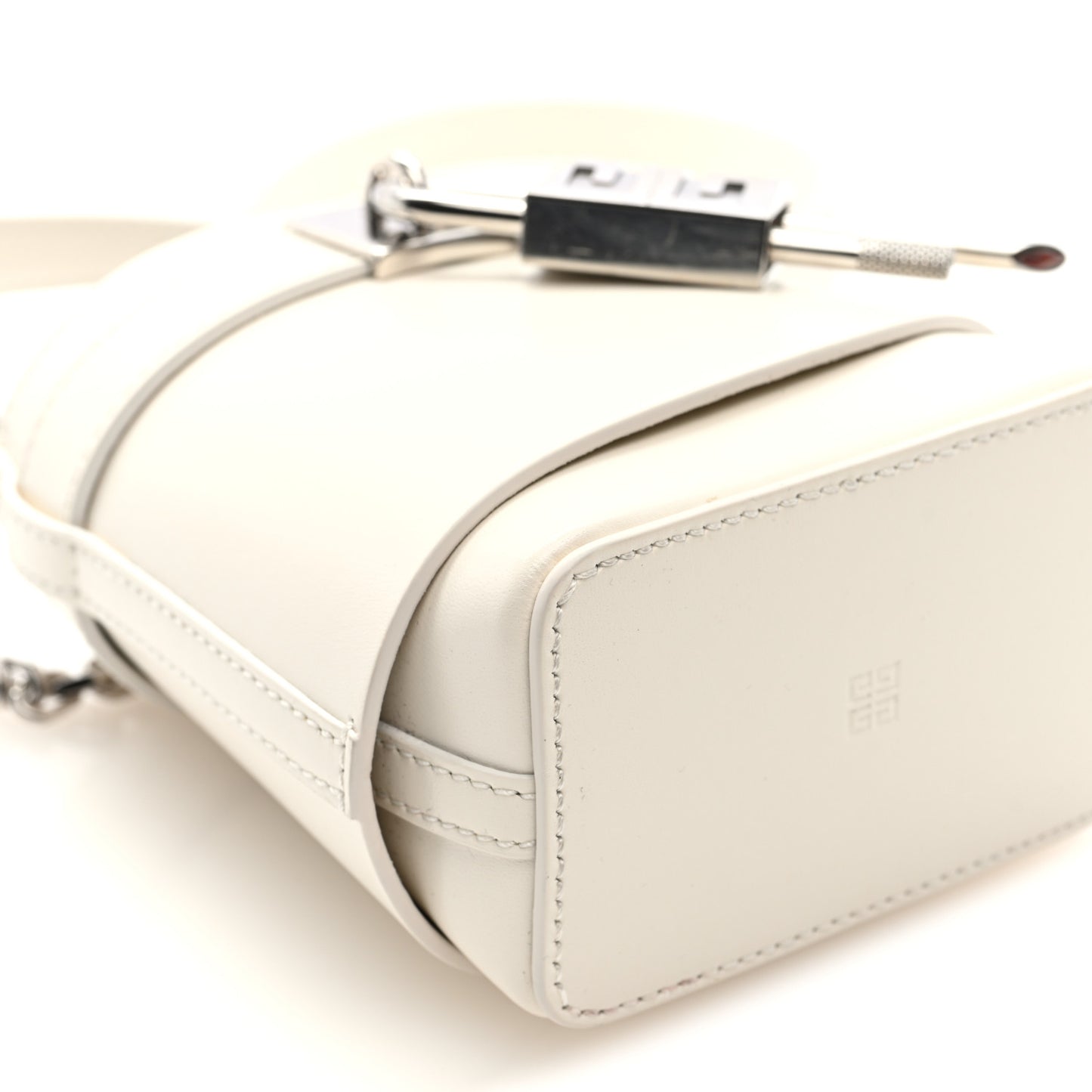 Box Calfskin Micro Shark Lock Bucket Bag White